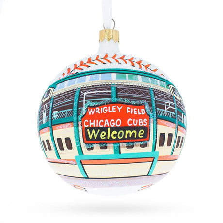 Wrigley Field, Chicago, Illinois Glass Ball Christmas Ornament 4 Inches in Multi color, Round shape