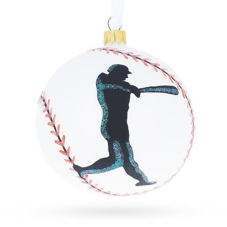 Home Run Heart: I Love Baseball Blown Glass Ball Christmas Ornament 4 Inches in White color, Round shape