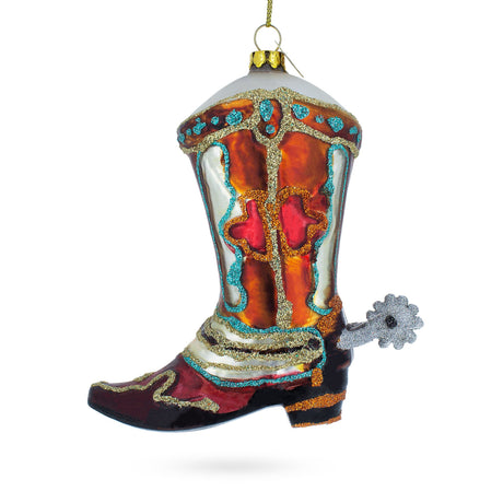 Western Cowboy Boot - Blown Glass Christmas Ornament in Multi color,  shape