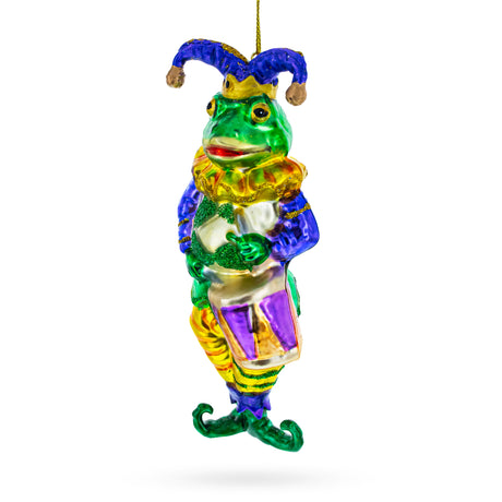 Frog Jester Blown Glass Christmas Ornament in Multi color