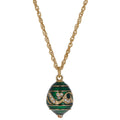 Regal Currents: Green Enameled Wave Royal Egg Necklace, 20 Inches in Green color Oval