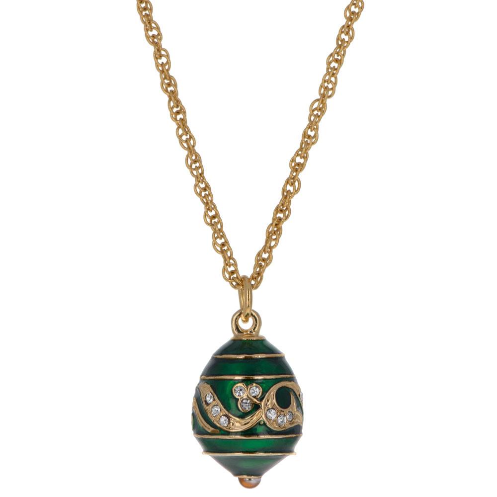 Pewter Regal Currents: Green Enameled Wave Royal Egg Necklace, 20 Inches in Green color Oval