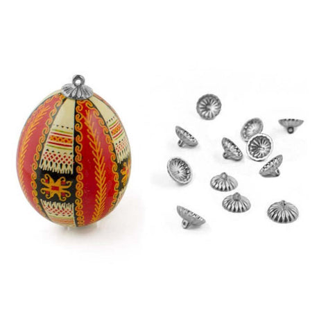 12 Silver Egg Top Adornments: Metal Ornament End Caps 0.47 Inches in Silver color,  shape