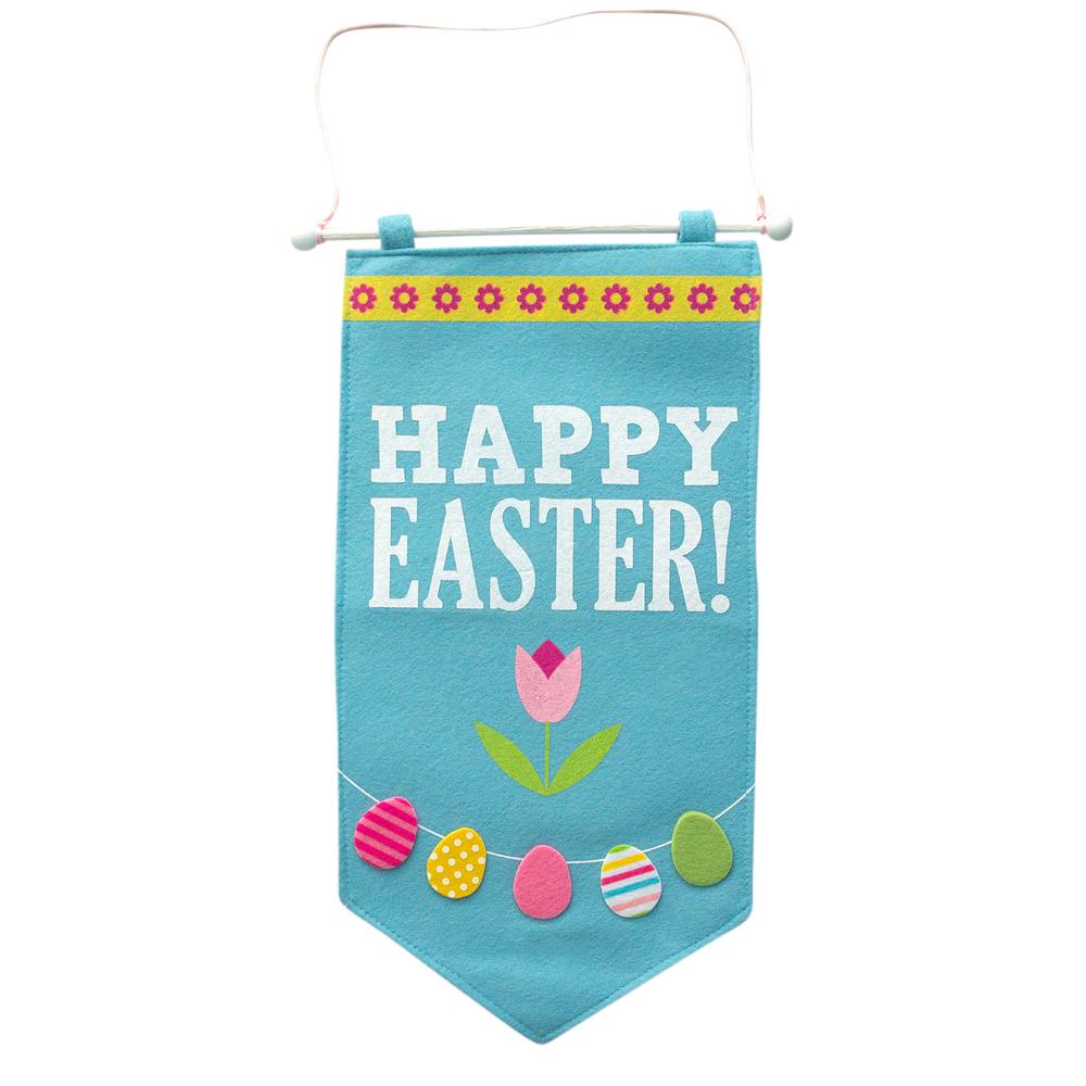Polyester Fabric Happy Easter Banner 20.75 Inches Long in Blue color Rectangular