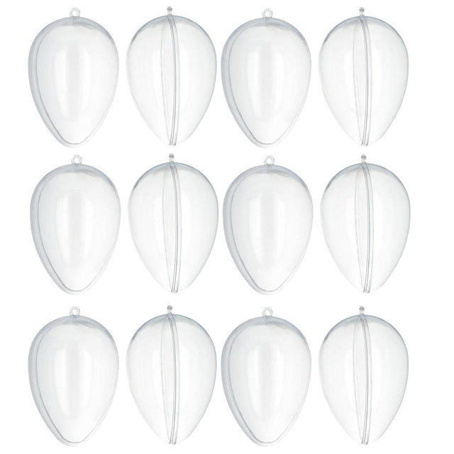 Set of 12 Clear Fillable Openable Clear Plastic Eggs Ornaments 3.7 Inches in Clear color