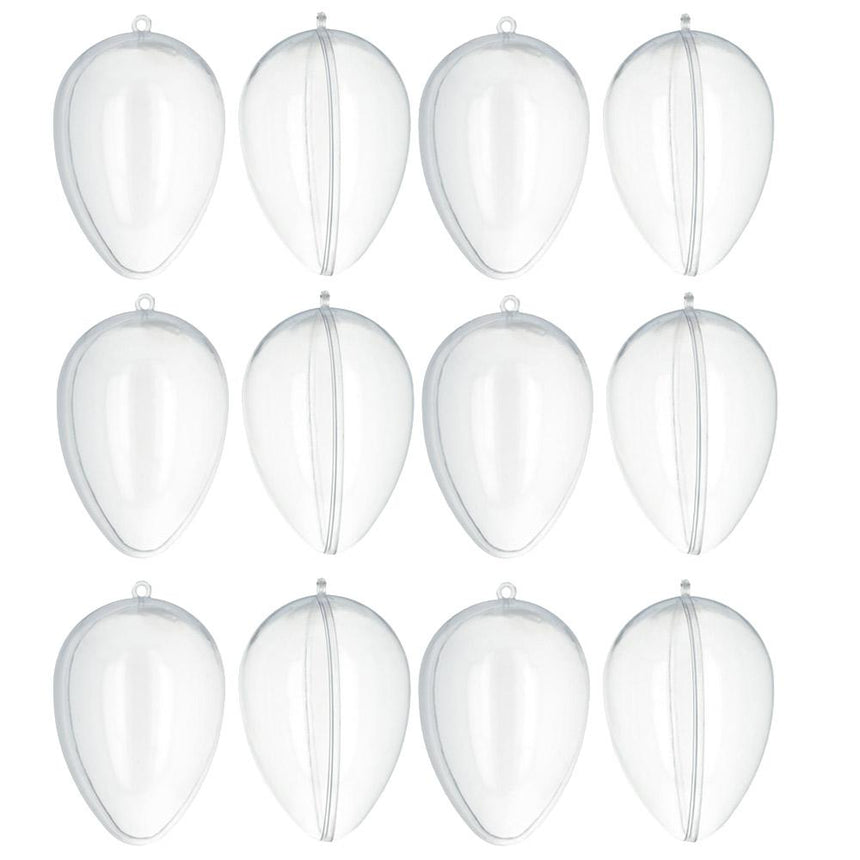 Set of 12 Clear Fillable Openable Clear Plastic Eggs Ornaments 3.7 Inches in Clear color