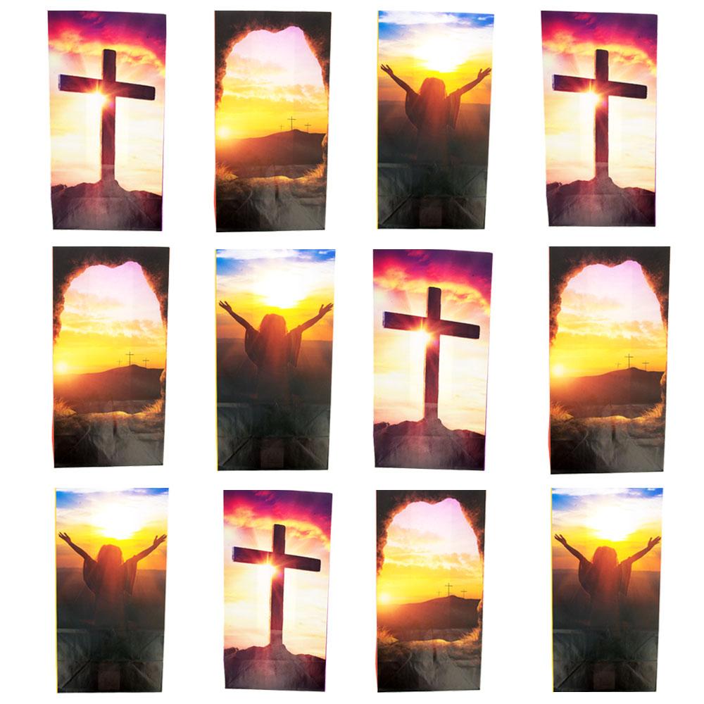 Set of 12 Religious Easter Gift Bags 9.75 Inches in Multi color, Rectangular shape