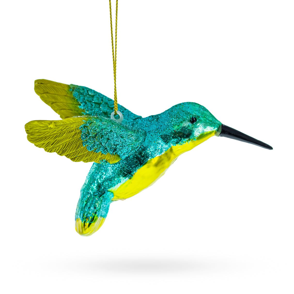 Vivid Hummingbird - Blown Glass Christmas Ornament in Green color,  shape