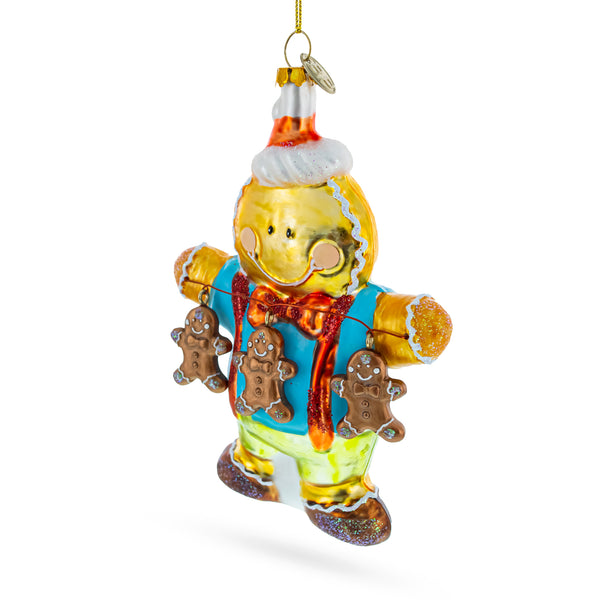 Jolly Gingerbread Man - Blown Glass Christmas Ornament in Multi color,  shape