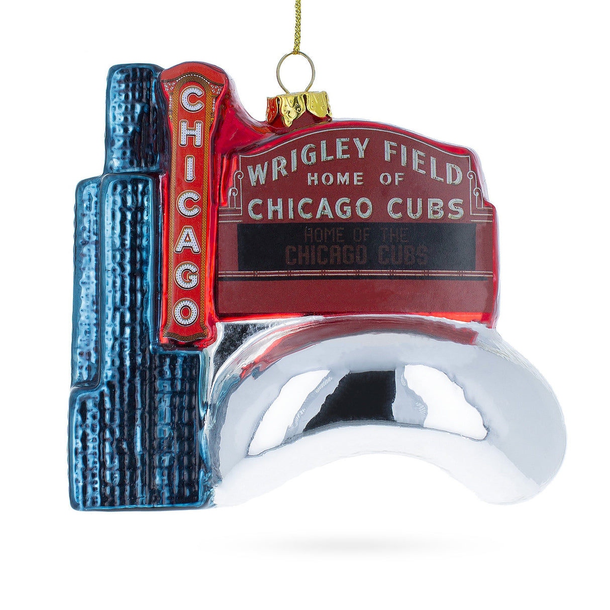 Captivating Chicago Attractions - Blown Glass Christmas Ornament in Multi color,  shape