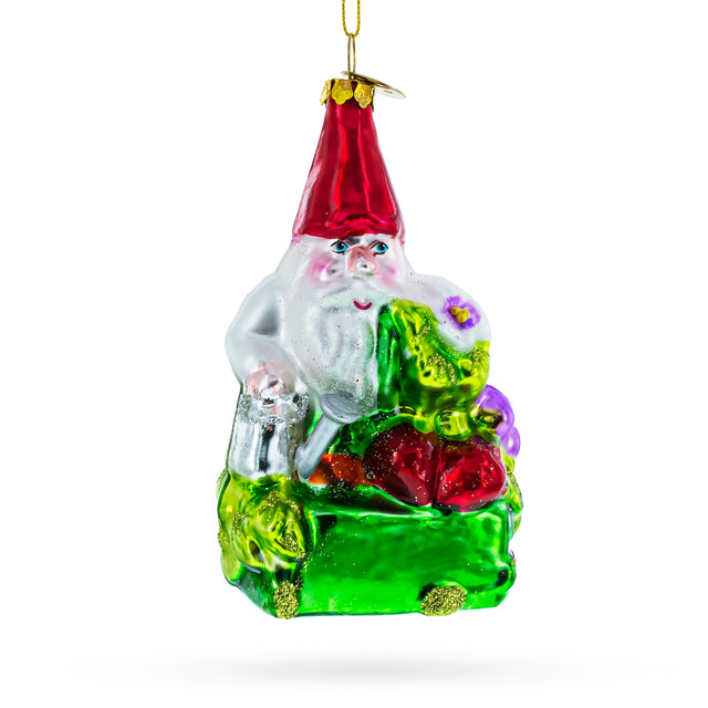 Enchanting Gnome - Blown Glass Christmas Ornament in Multi color,  shape