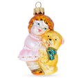 Girl Hugging Teddy Bear Glass Christmas Ornament in Pink color Figurine