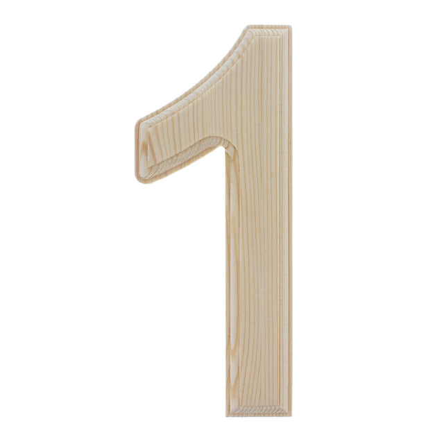 Unfinished Wooden Arial Font Number 1 (One) 6.25 Inches in Beige color,  shape