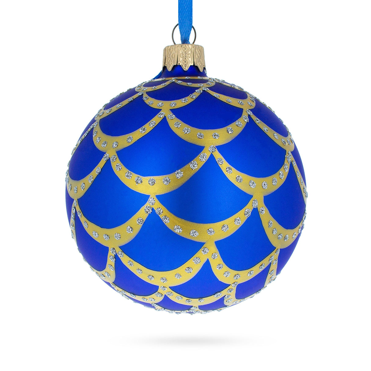 Elegant 1900 Kelch Pine Cone Royal Egg - Blown Glass Christmas Ornament 3.25 Inches in Blue color, Round shape