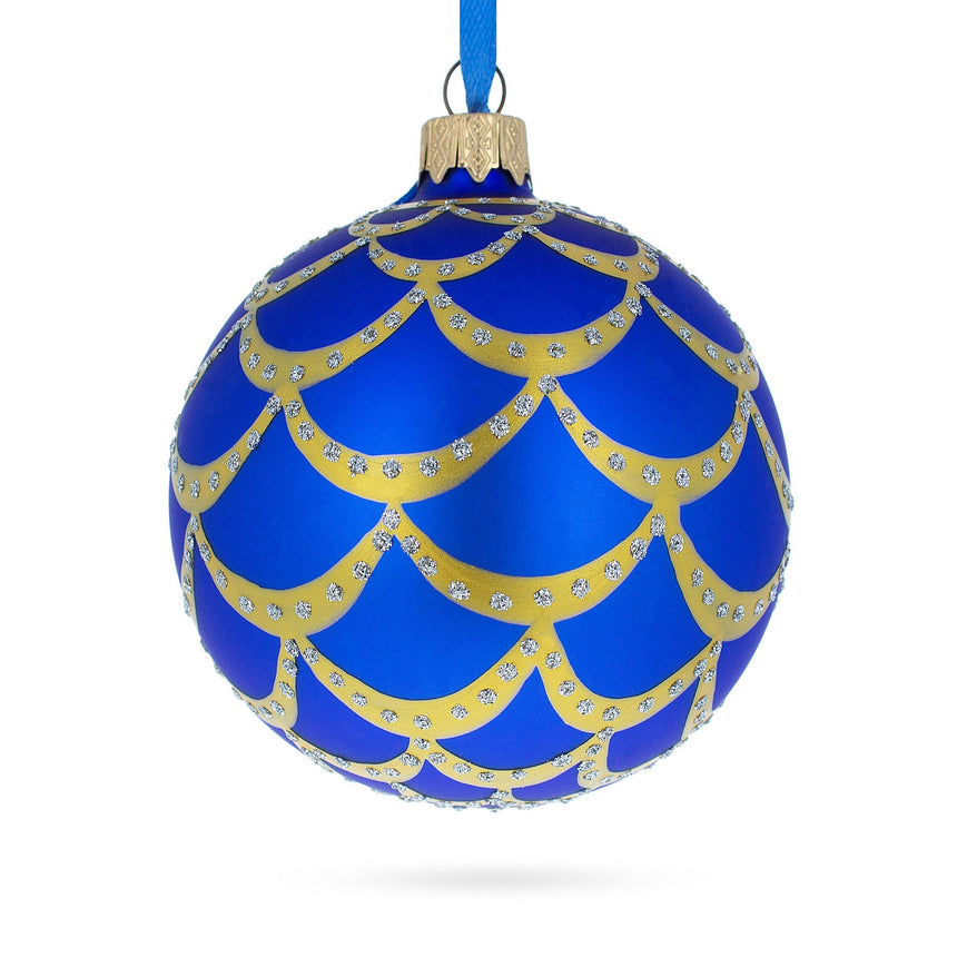 1900 Kelch Pine Cone Royal Egg Blown Glass Christmas Ornament 3.25 Inches in Blue color Round
