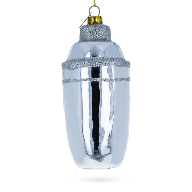 Stylish Barman Cocktail Shaker - Blown Glass Christmas Ornament in Silver color,  shape