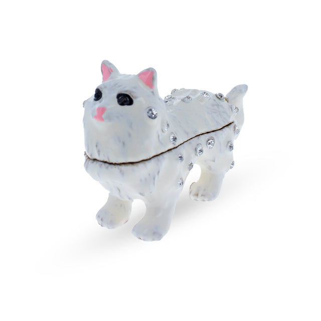White Cat with Crystals Trinket Box Figurine in Multi color