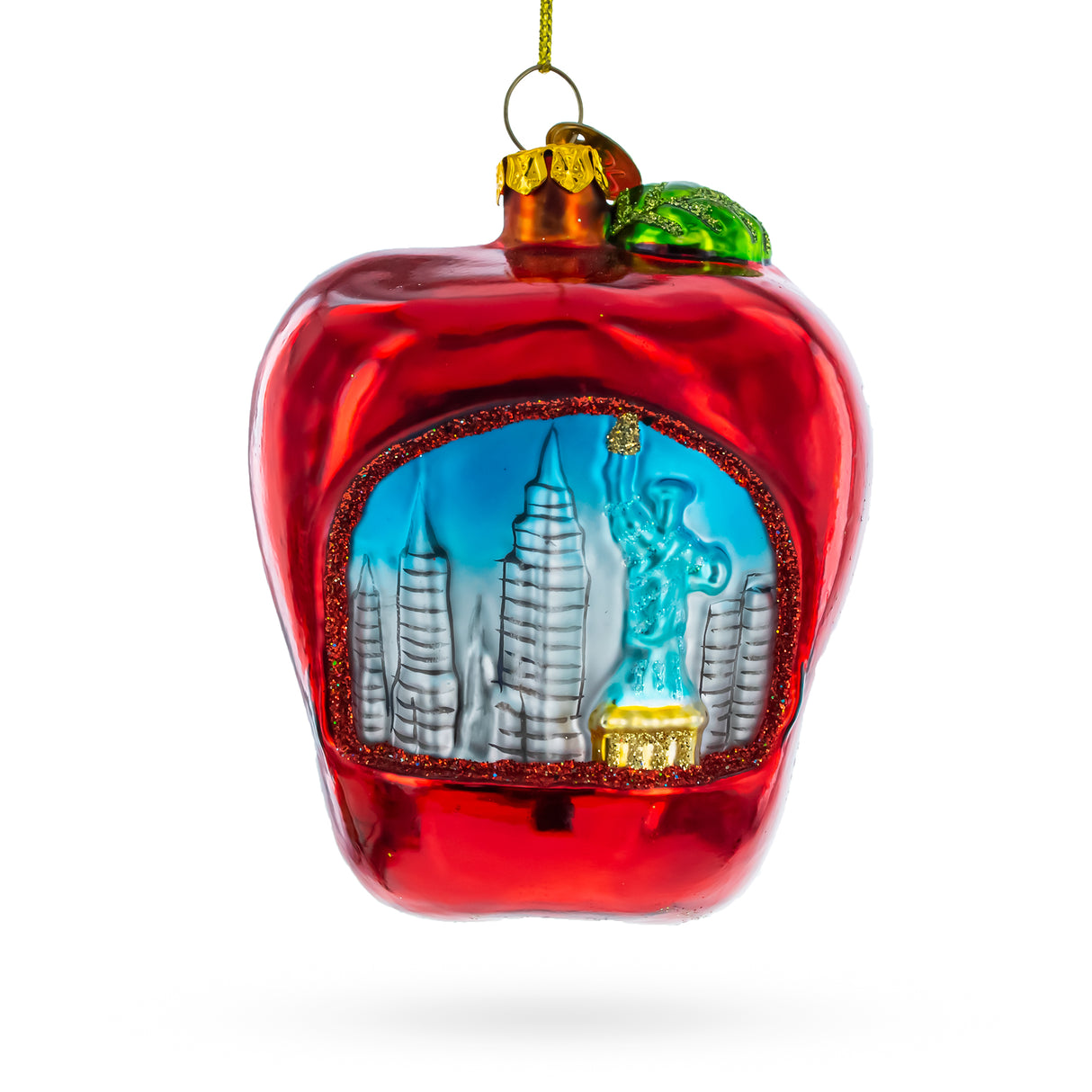 Glass Big Apple Tribute: New York City - Blown Glass Christmas Ornament in Red color