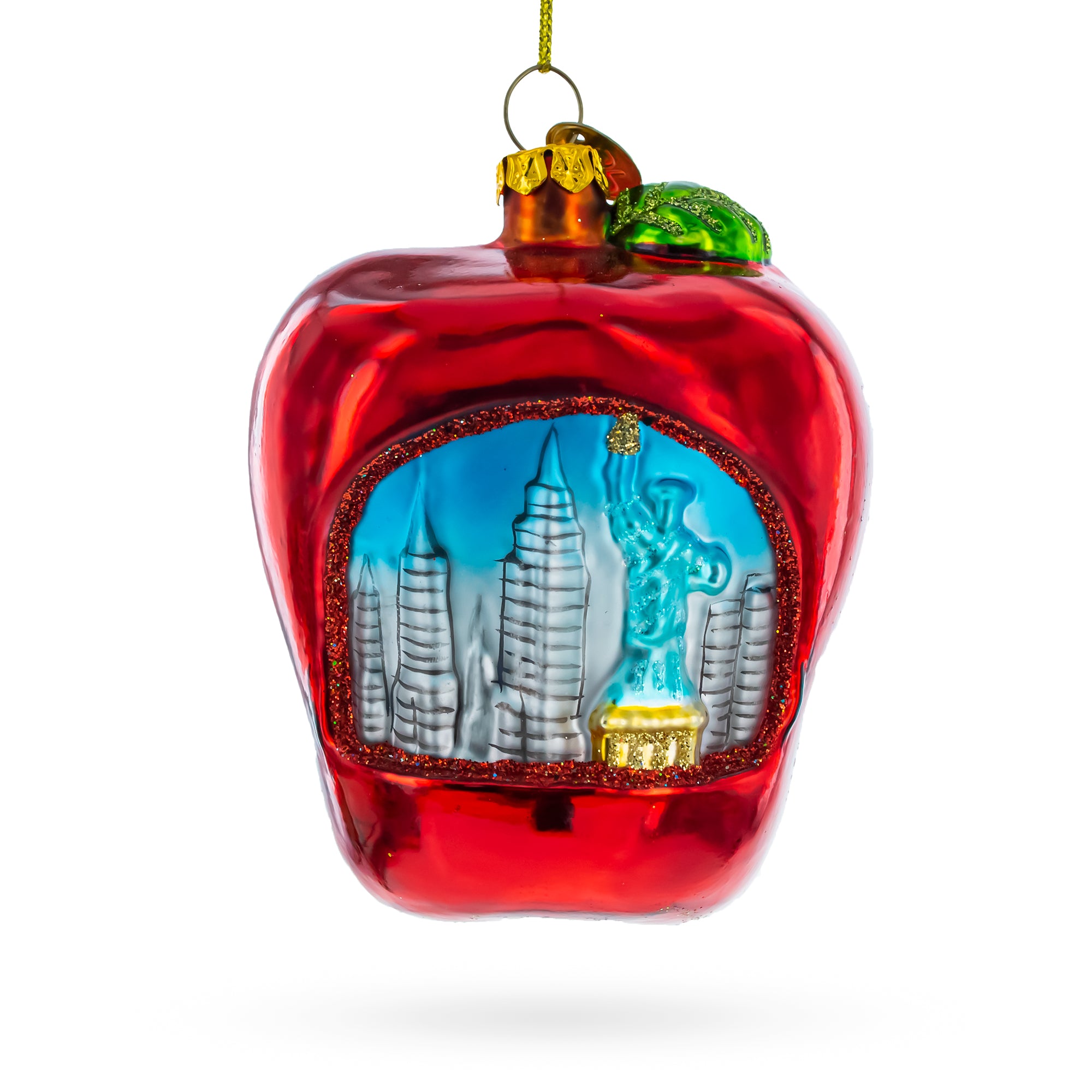 New York City Big Apple Glass Christmas Ornament in Red color Figurine