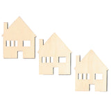 3 Houses Unfinished Wooden Shapes Craft Cutouts DIY Unpainted 3D Plaques 4 Inches in Beige color