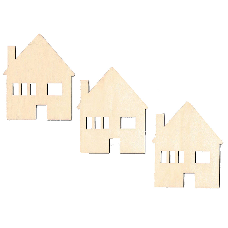 3 Houses Unfinished Wooden Shapes Craft Cutouts DIY Unpainted 3D Plaques 4 Inches by BestPysanky