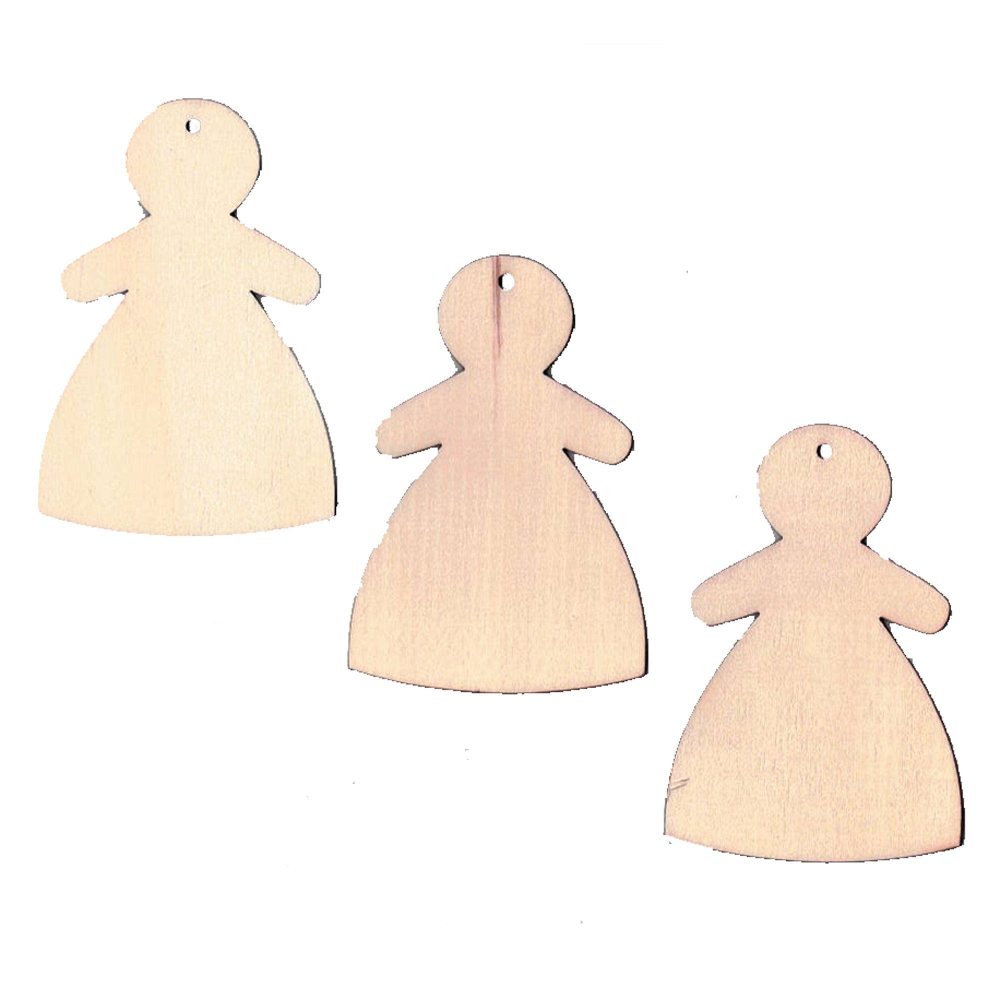 3 Women Unfinished Wooden Shapes Craft Cutouts DIY Unpainted 3D Plaques 4 Inches in Beige color