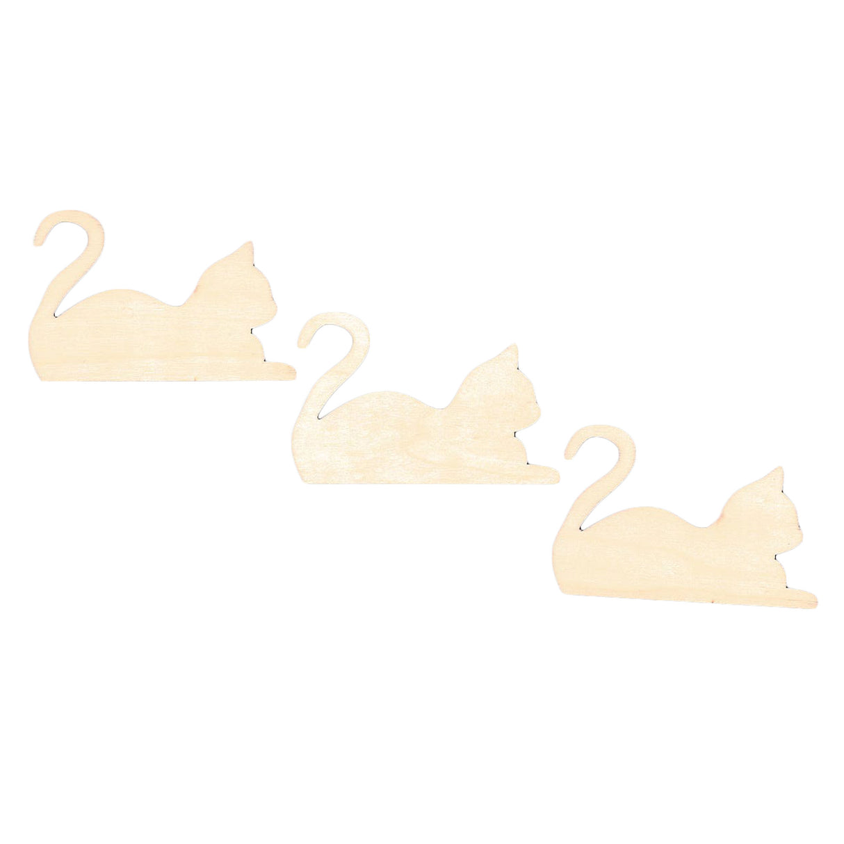 Wood 3 Cats Unfinished Wooden Shapes Craft Cutouts DIY Unpainted 3D Plaques 4 Inches in Beige color