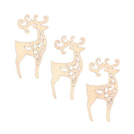 3 Reindeer Unfinished Wooden Shapes Craft Cutouts DIY Unpainted 3D Plaques 4 Inches in Beige color,  shape