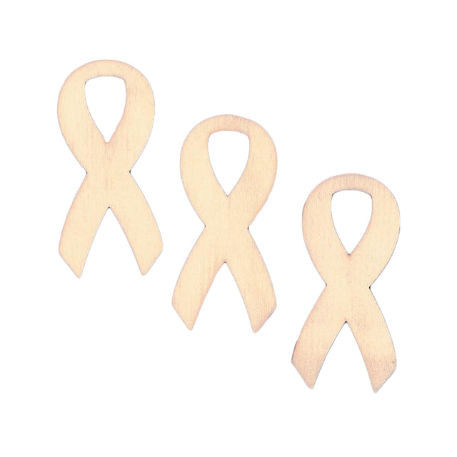 3 Awareness Ribbons Unfinished Wooden Shapes Craft Cutouts DIY Unpainted 3D Plaques 4 Inches in Beige color,  shape