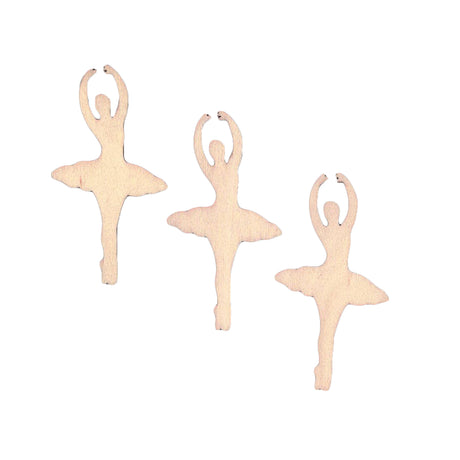3 Dancing Ballerinas Unfinished Wooden Shapes Craft Cutouts DIY Unpainted 3D Plaques 4 Inches in Beige color,  shape