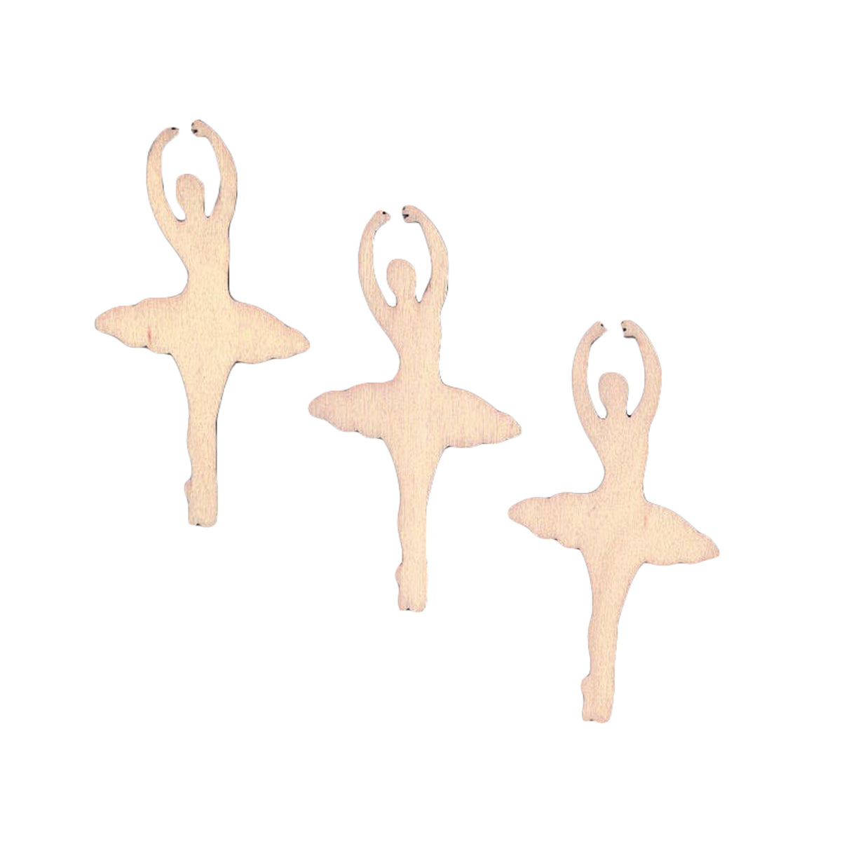 Wood 3 Dancing Ballerinas Unfinished Wooden Shapes Craft Cutouts DIY Unpainted 3D Plaques 4 Inches in Beige color