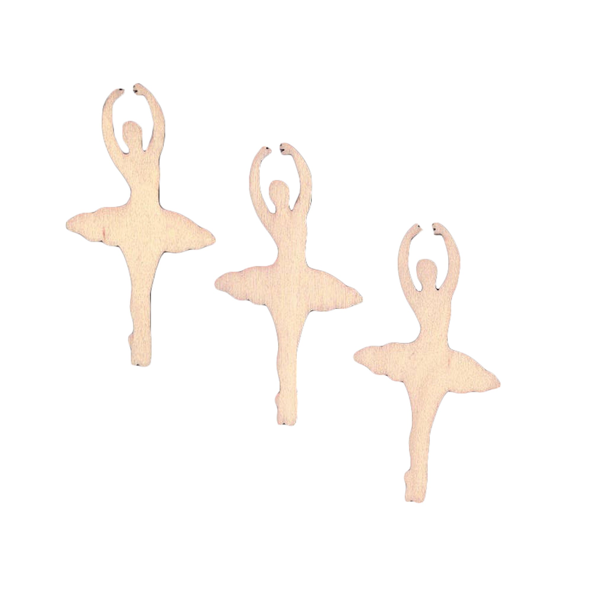 3 Dancing Ballerinas Unfinished Wooden Shapes Craft Cutouts DIY Unpainted 3D Plaques 4 Inches in Beige color