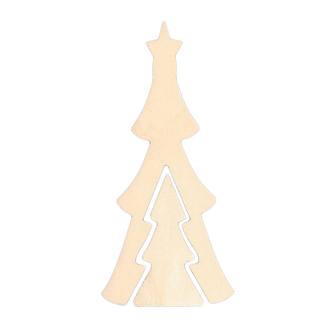 Unfinished Standing Wooden Double Christmas Tree Shape Cutout DIY Craft 9.5 Inches in Beige color, Triangle shape