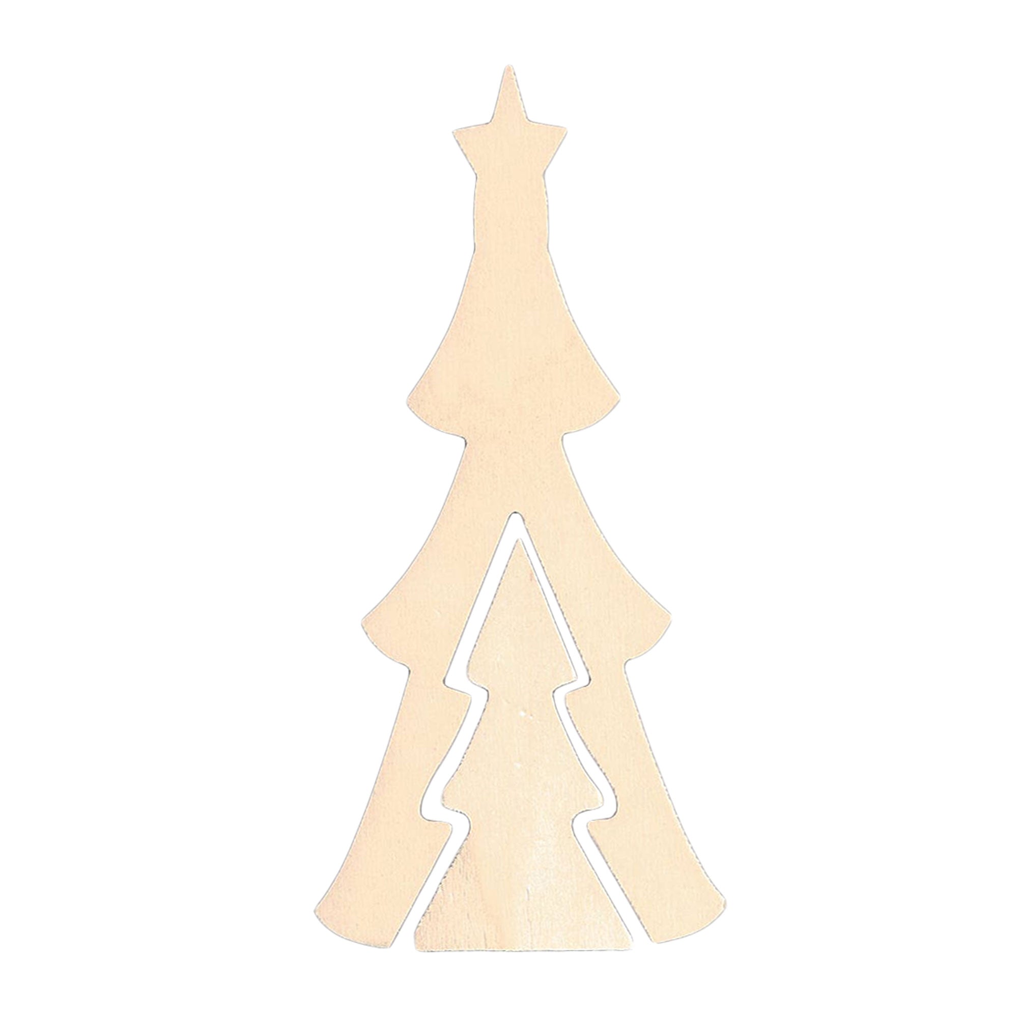 Unfinished Standing Wooden Double Christmas Tree Shape Cutout DIY Craft 9.5 Inches in Beige color Triangle