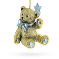 Gold Teddy Bear with a Sparkling Red Bow -Resin Christmas Ornament in Gold color Figurine