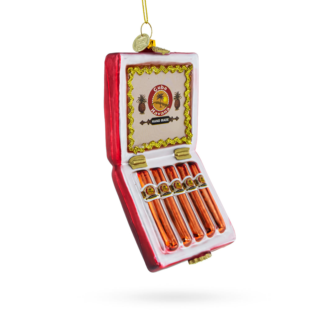 Box of Cigars Glass Christmas Ornament in Red color Figurine