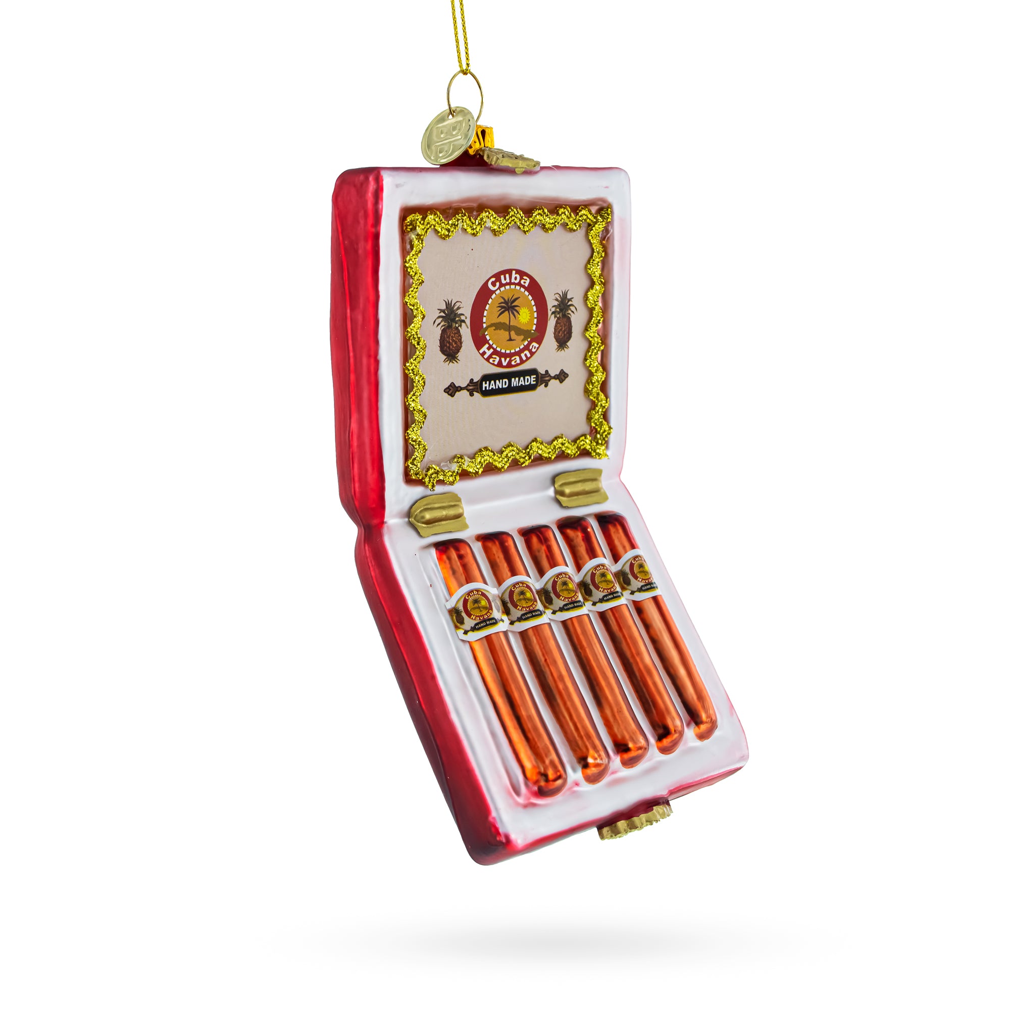 Box of Cigars Glass Christmas Ornament in Red color Figurine