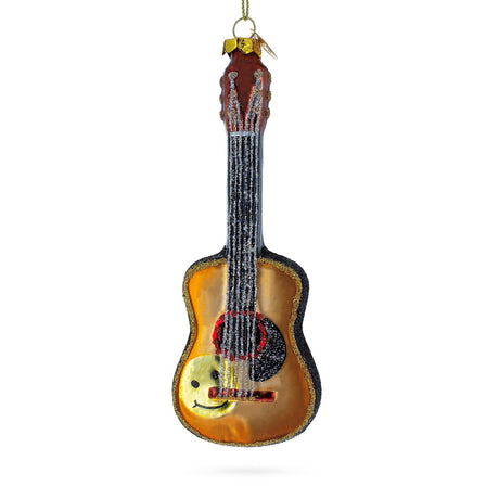 Rocking' Glittered Guitar - Blown Glass Christmas Ornament in Gold color,  shape