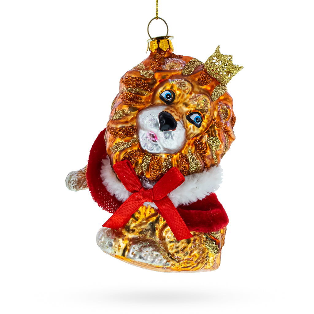 Glass Regal Lion in Scarlet Cape - Blown Glass Christmas Ornament in Multi color