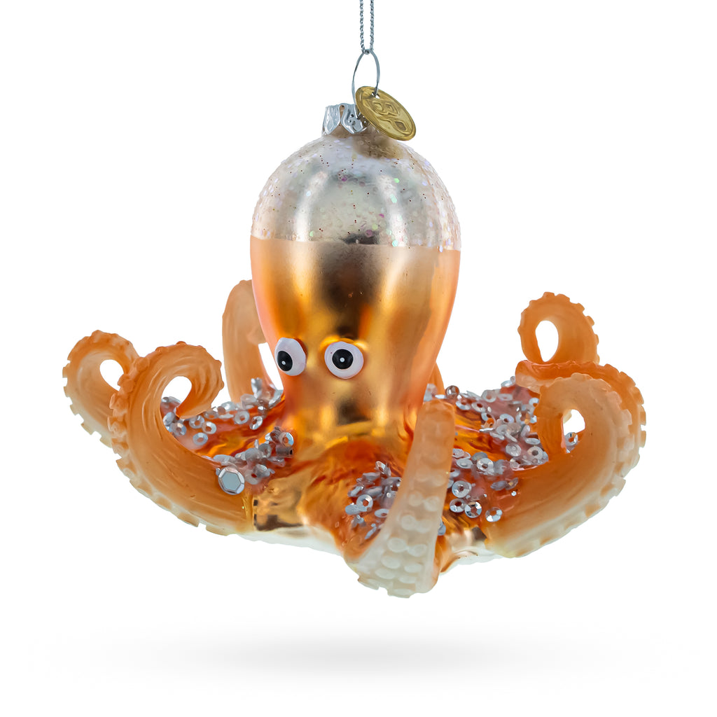 Octopus Glass Christmas Ornament in Brown color Figurine
