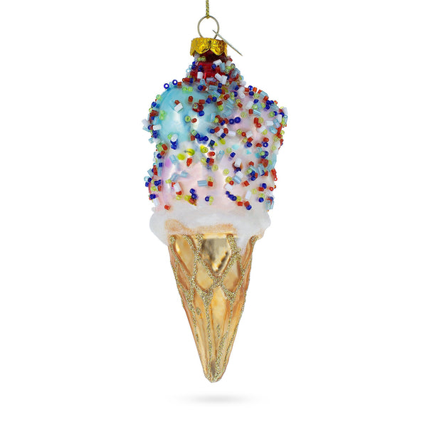 Sprinkled Ice Cream Cone with Sprinkles Food - Blown Glass Christmas Ornament by BestPysanky
