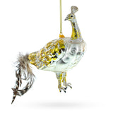 Regal Golden Peacock Blown Glass Christmas Ornament in Gold color
