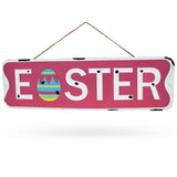 Wood Easter Metal Wall Sign 18 Inch Wide in Pink color Rectangular