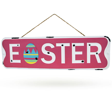 Easter Metal Wall Sign 18 Inch Wide in Pink color Rectangular