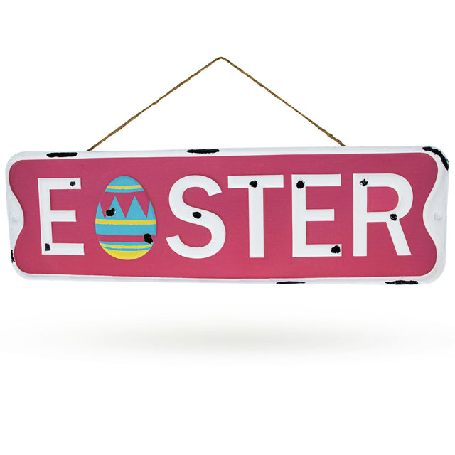 Easter Metal Wall Sign 18 Inch Wide in Pink color Rectangular
