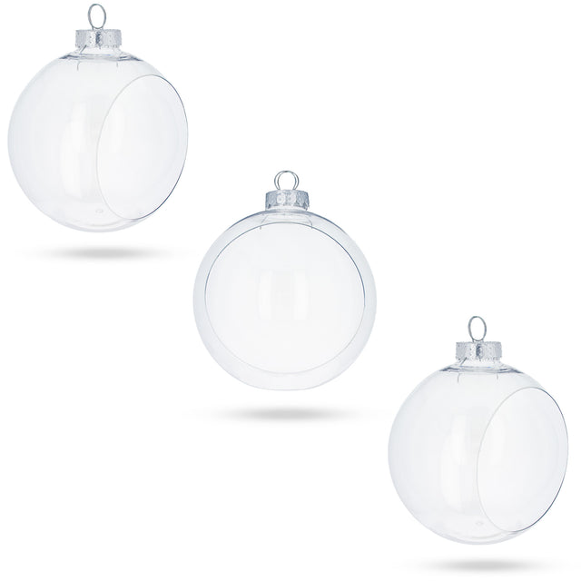 Plastic Set of 3 Clear Plastic Christmas Ball Ornaments with Cutout Openings DIY Craft 3.6 Inches in Clear color Round