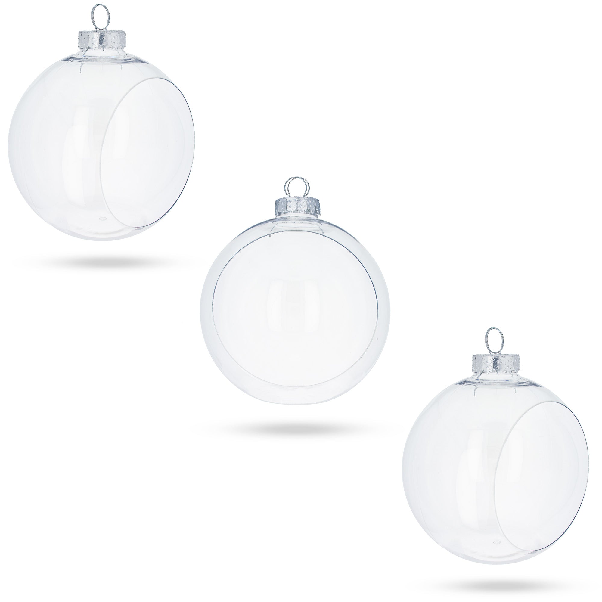 Set of 3 Clear Plastic Christmas Ball Ornaments with Cutout Openings DIY Craft 3.6 Inches in Clear color Round