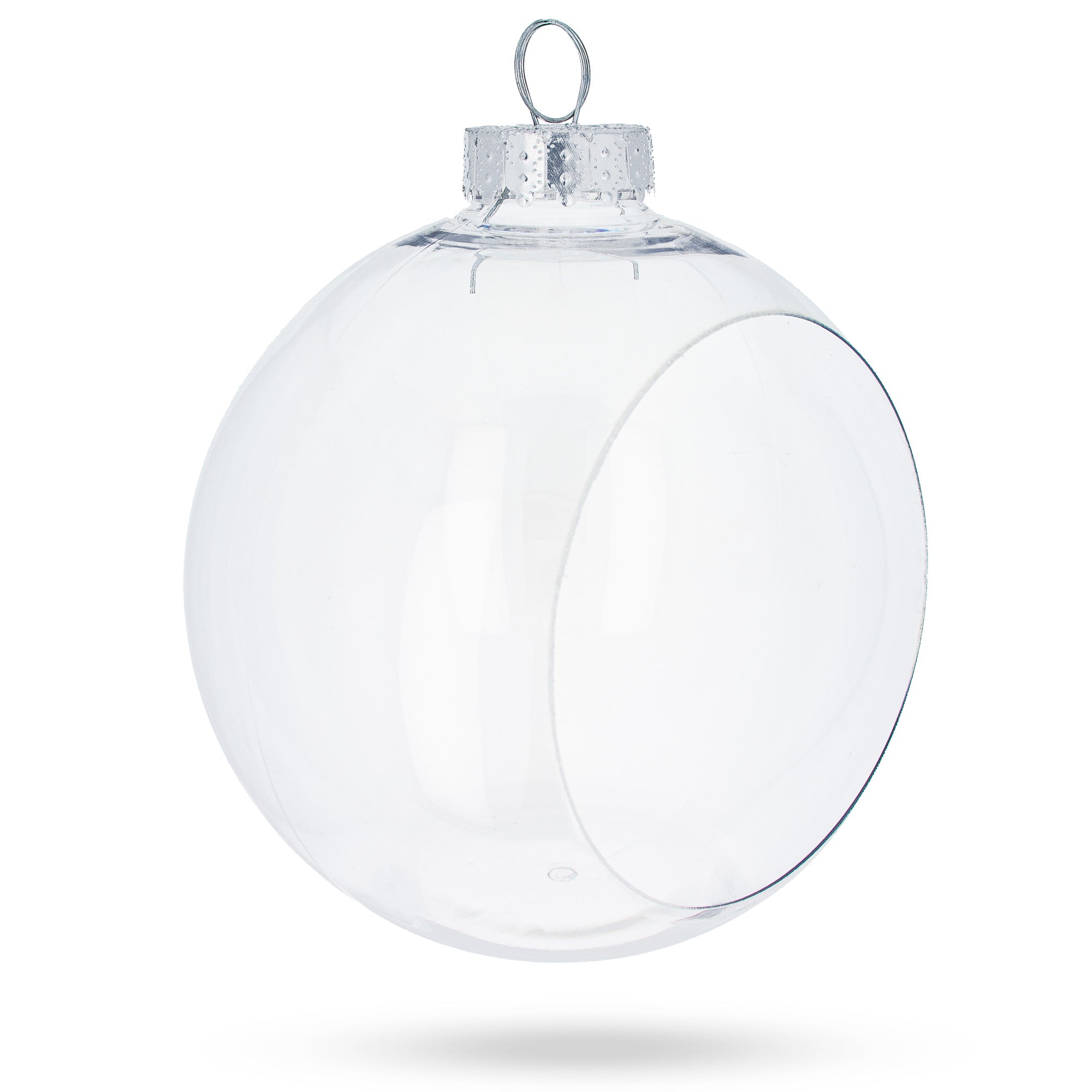 Set of 3 Clear Plastic Christmas Ball Ornaments with Cutout Openings DIY Craft 3.6 InchesChina , dimensions in inches: 3.6 x 3 x 3