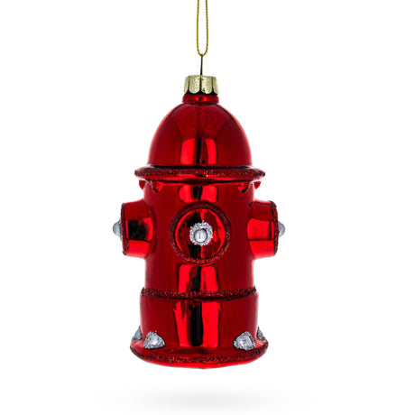 Fire Hydrant Glass Christmas Ornament in Red color,  shape