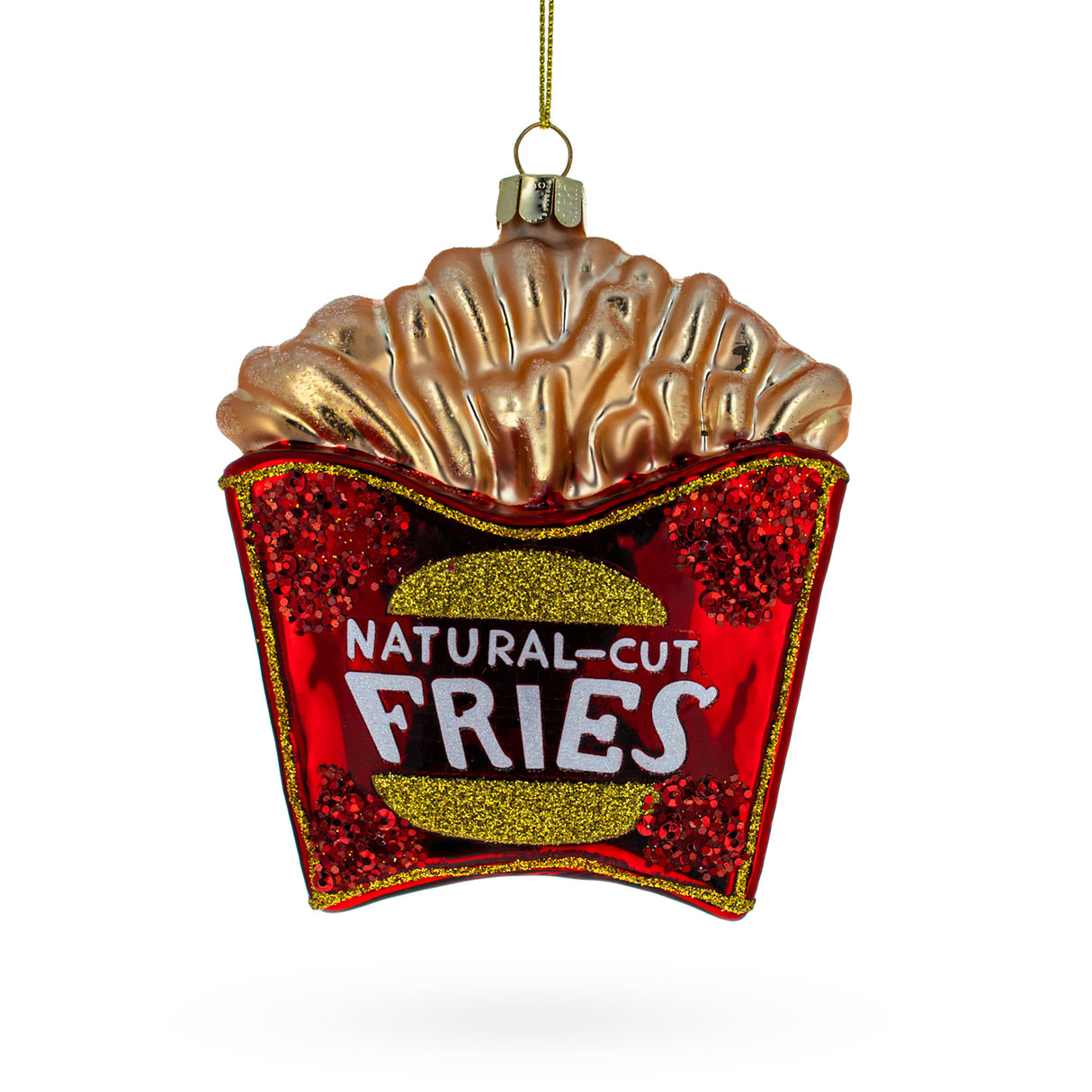 French Fries Glass Christmas Ornament 4.4 Inches in Red color,  shape